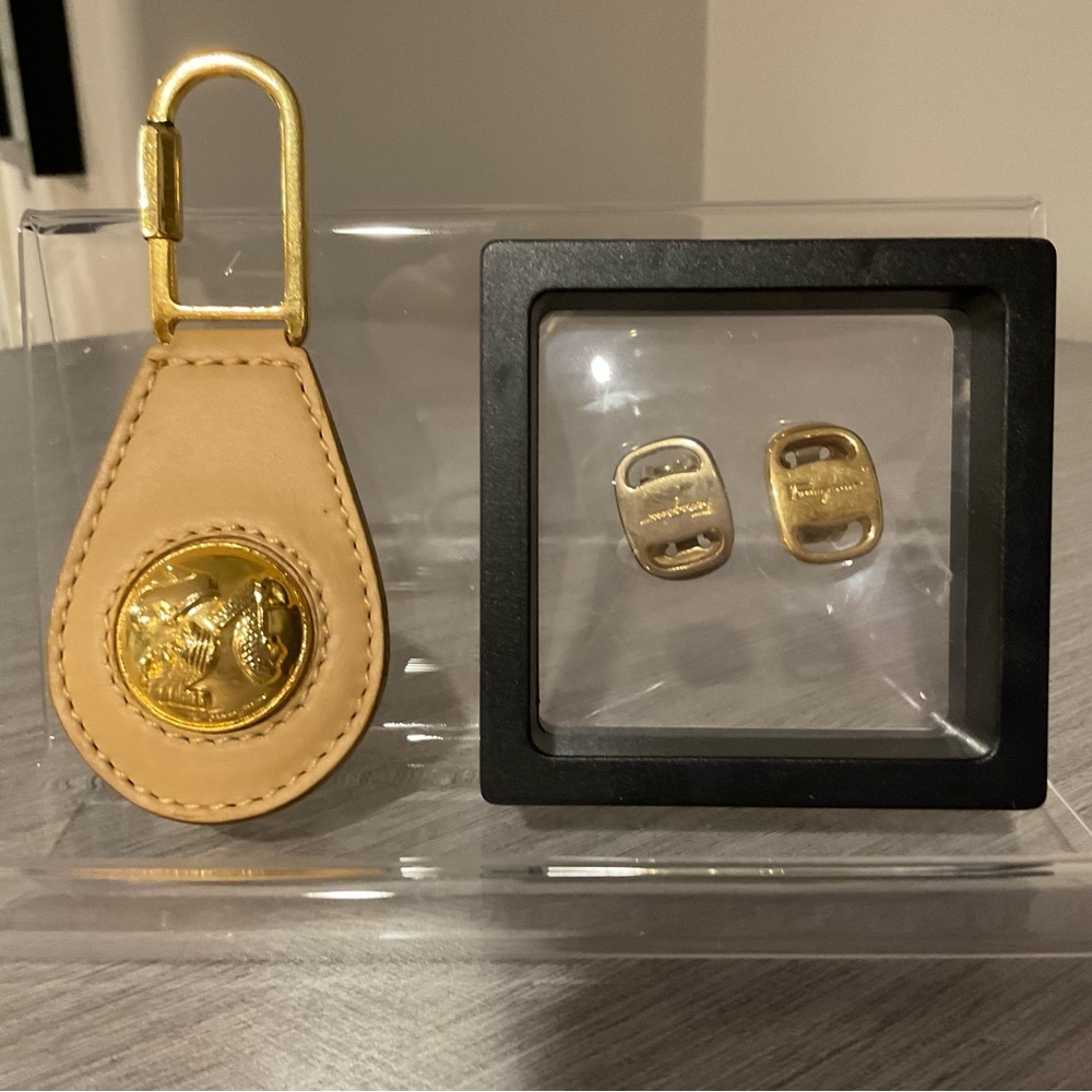 Salvatore Ferragamo Vintage Clip-On Earrings & Key Chain - Picture 2 of 6